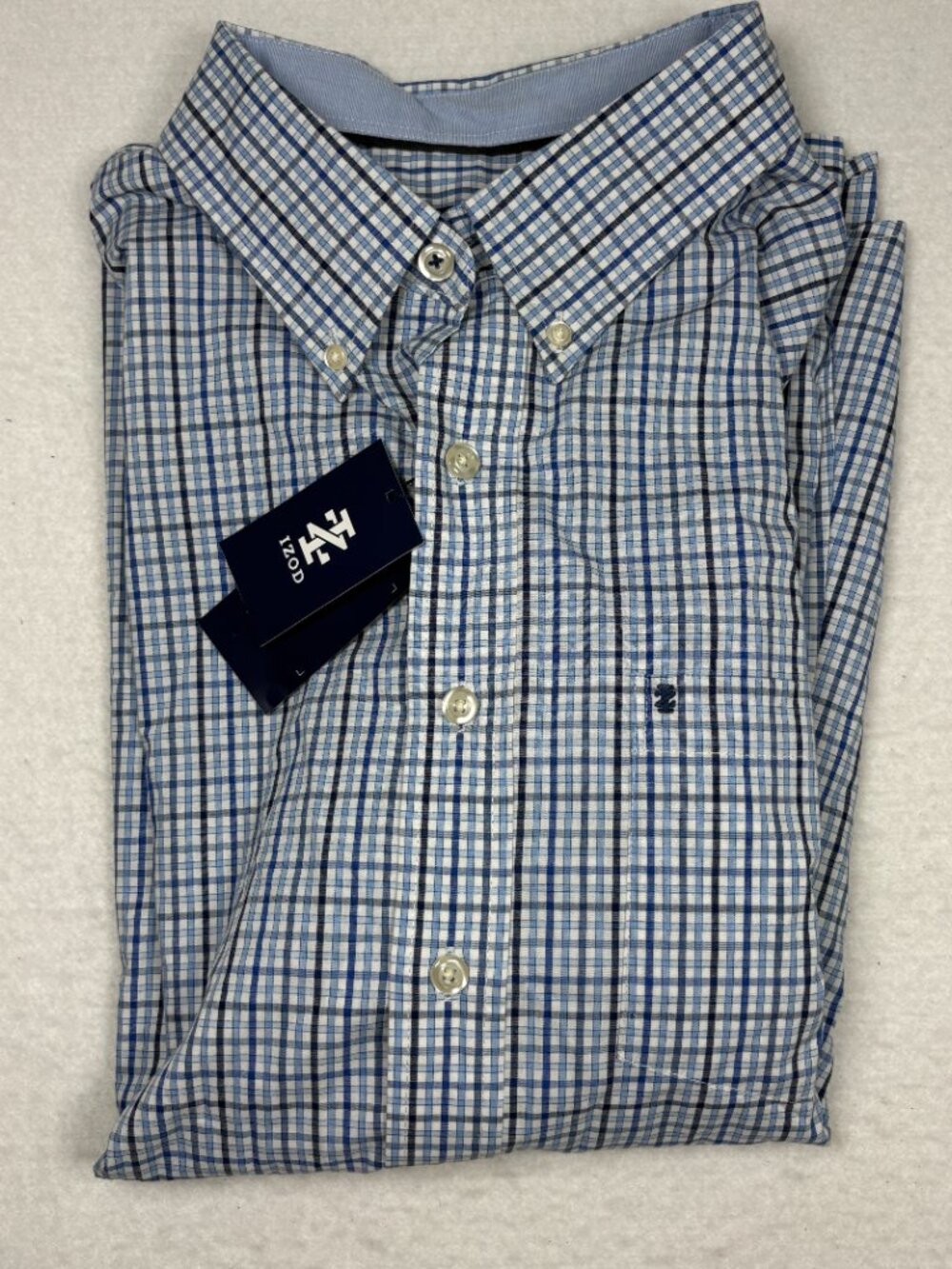 IZOD Men's Plaid Long Sleeve Shirt Turkish Sea Blue Preppy Business Casual 2XL